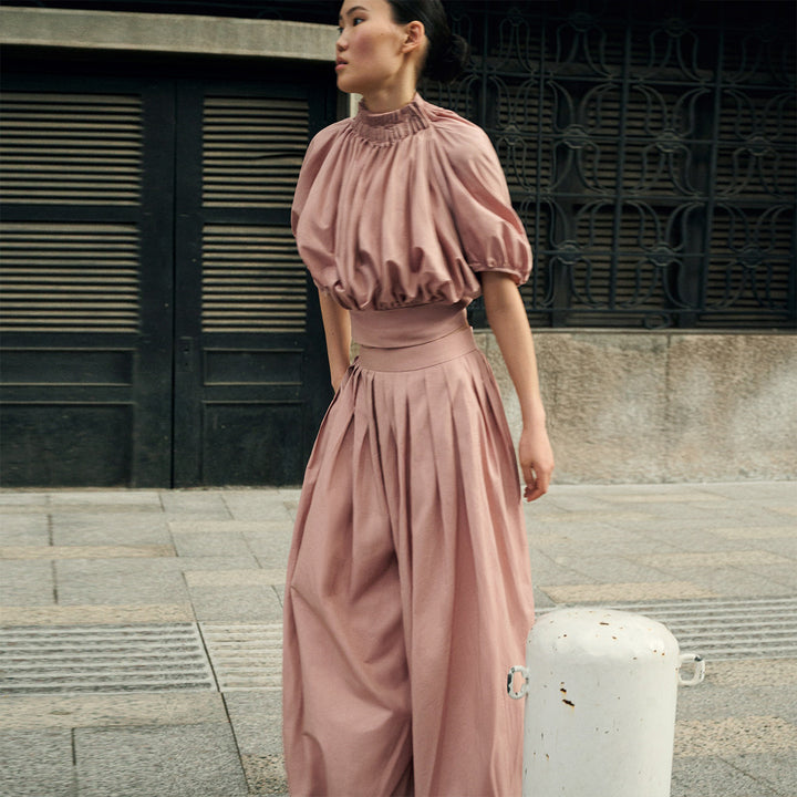 Damen Crop-Top mit voluminösen Puffärmeln und Taillenbetonung Drune