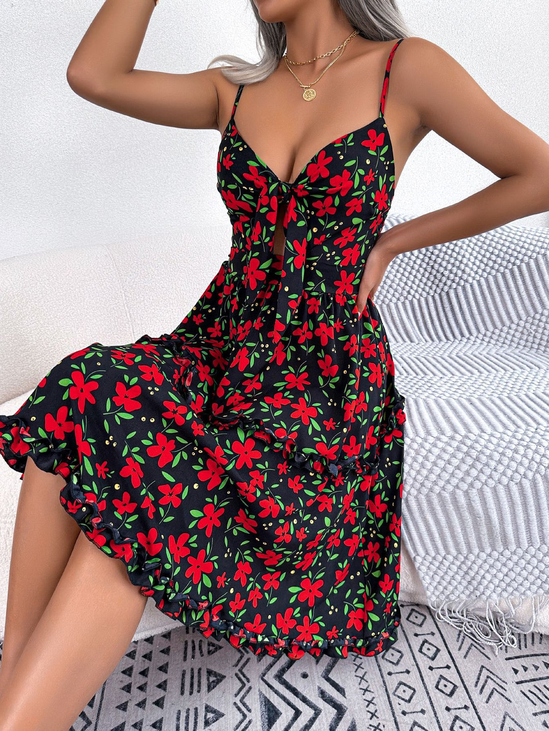 Damen Sommerliches Retro-Kleid mit Cut-Out-Detail und floralem Print Drune
