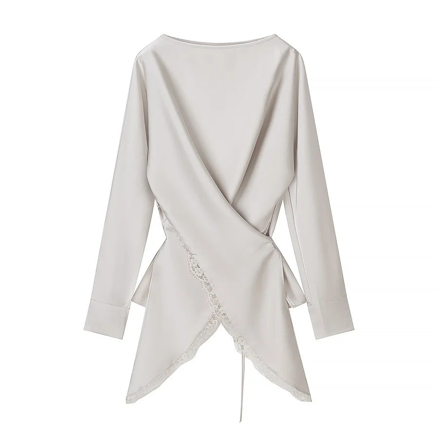 Damen nan Wickelblusen‑ und Midirock‑Set mit Spitzenbesatz Drune