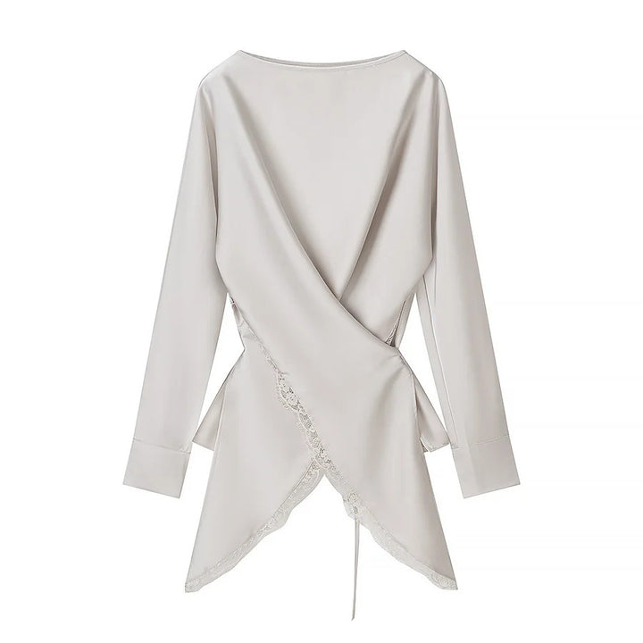 Damen nan Wickelblusen‑ und Midirock‑Set mit Spitzenbesatz Drune