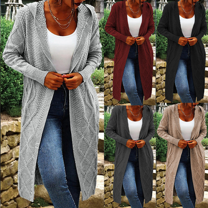 Damen Lange Strickjacke mit elegantem Zopfdesign Drune