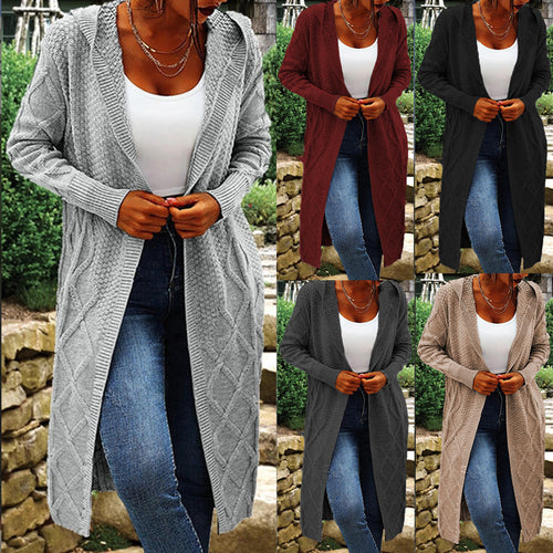 Damen Lange Strickjacke mit elegantem Zopfdesign Drune