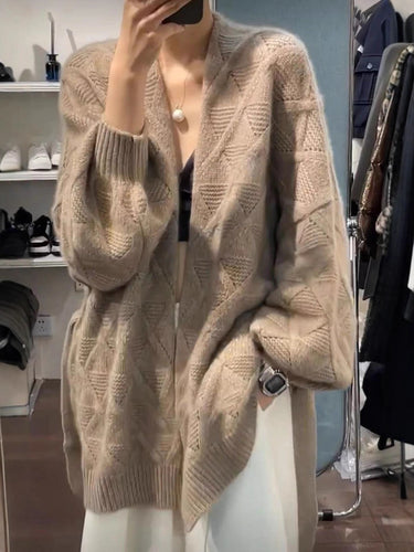 Damen Oversize-Cardigan aus Mohair‑Optik mit Zopfmuster Drune