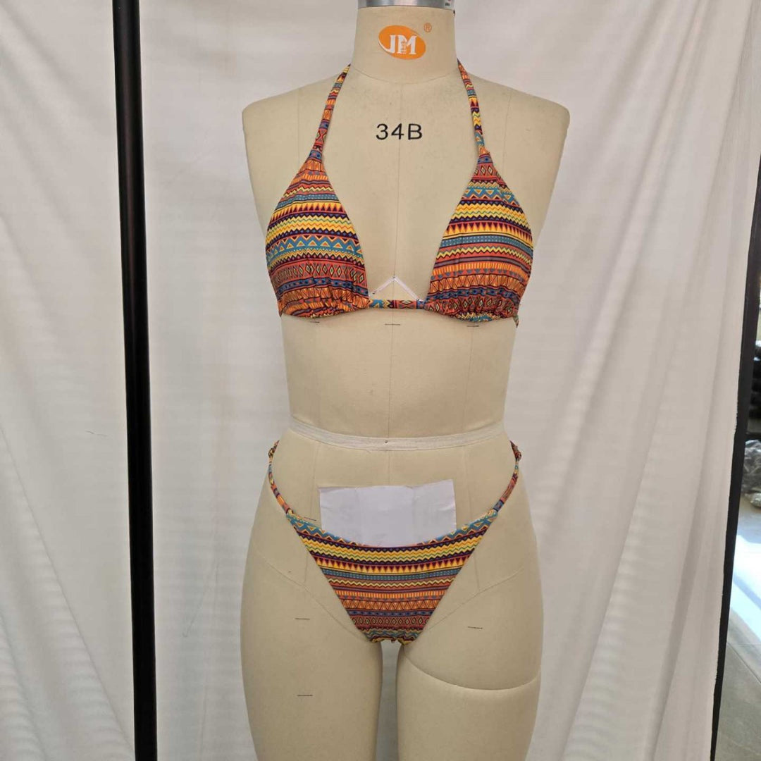Damen Triangel-Bikini mit buntem Ethno-Muster Drune