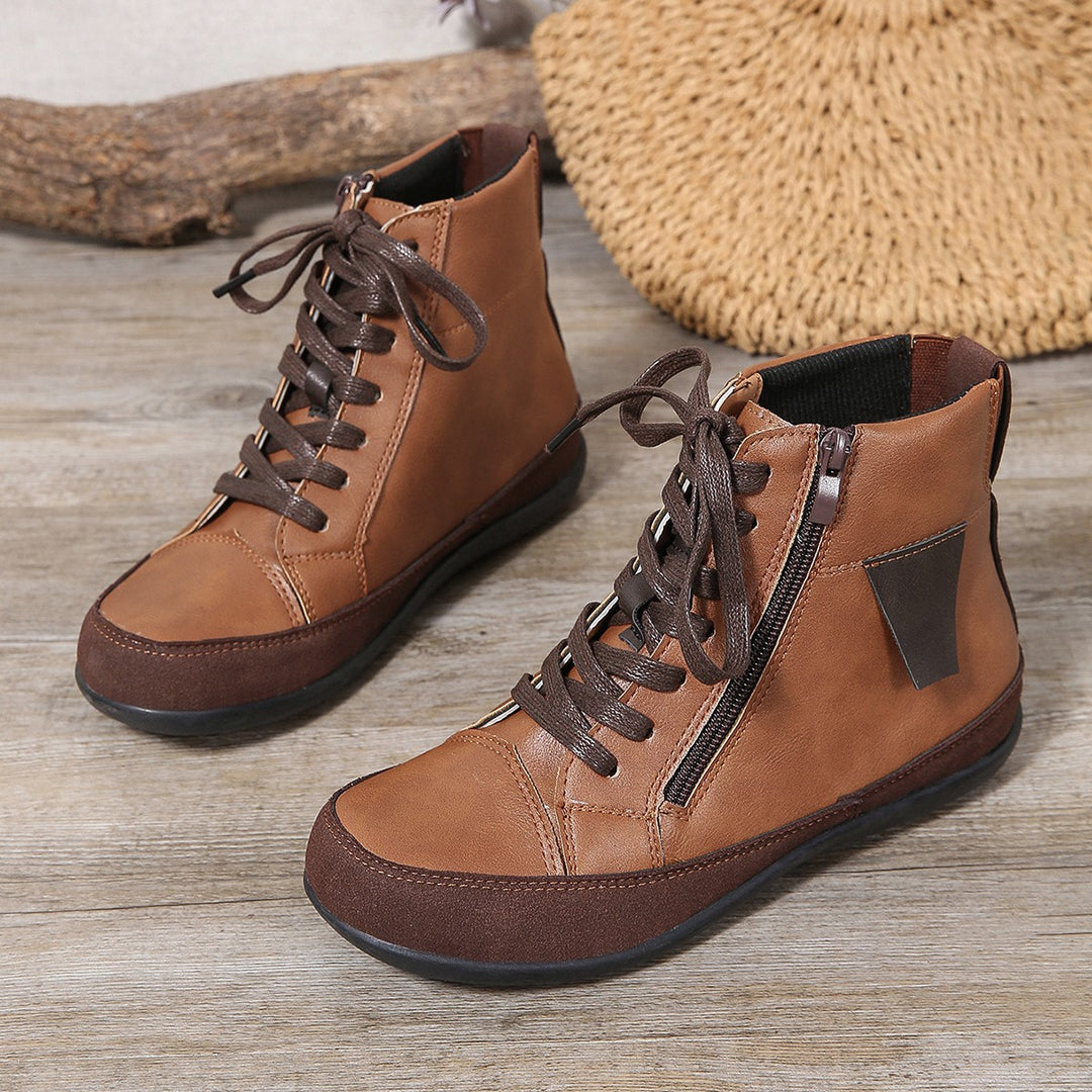 Damen  hochgeschnittene Freizeit-Sneaker-Stiefelette mit seitlichem Reißverschluss gepolstertem Fußbett und rutschfester Gummisohle Drune