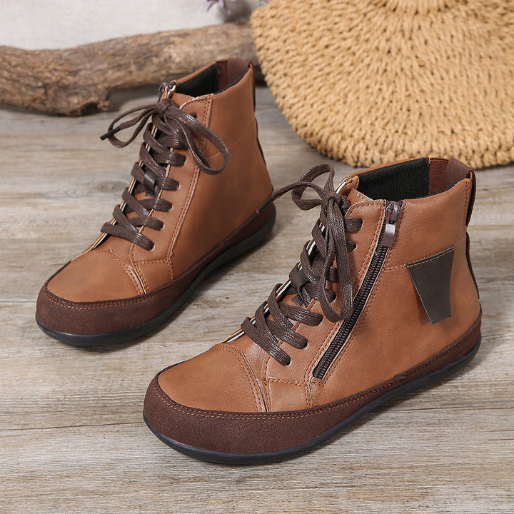 Damen  hochgeschnittene Freizeit-Sneaker-Stiefelette mit seitlichem Reißverschluss gepolstertem Fußbett und rutschfester Gummisohle Drune