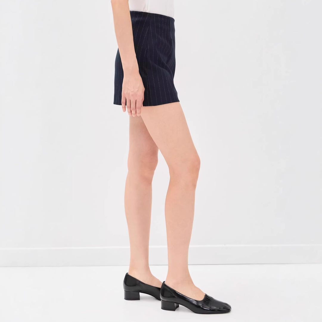 Damen Nadelstreifen‑Blazer ohne Revers mit tailliertem Minirock‑Set Drune