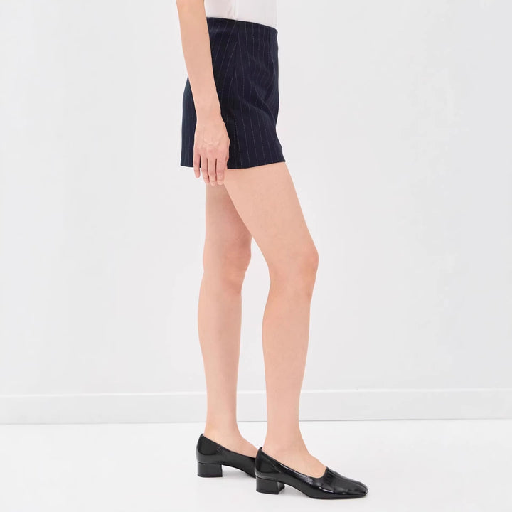 Damen Nadelstreifen‑Blazer ohne Revers mit tailliertem Minirock‑Set Drune
