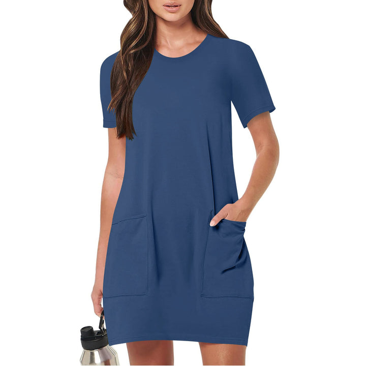 Damen lässiges T-Shirt-Kleid mit praktischen Taschen Drune