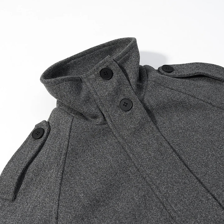 Damen nan kurze boxy Wollmixjacke mit hohem Stehkragen, Schulterpatten und verstellbaren Schnallenmanschetten Drune