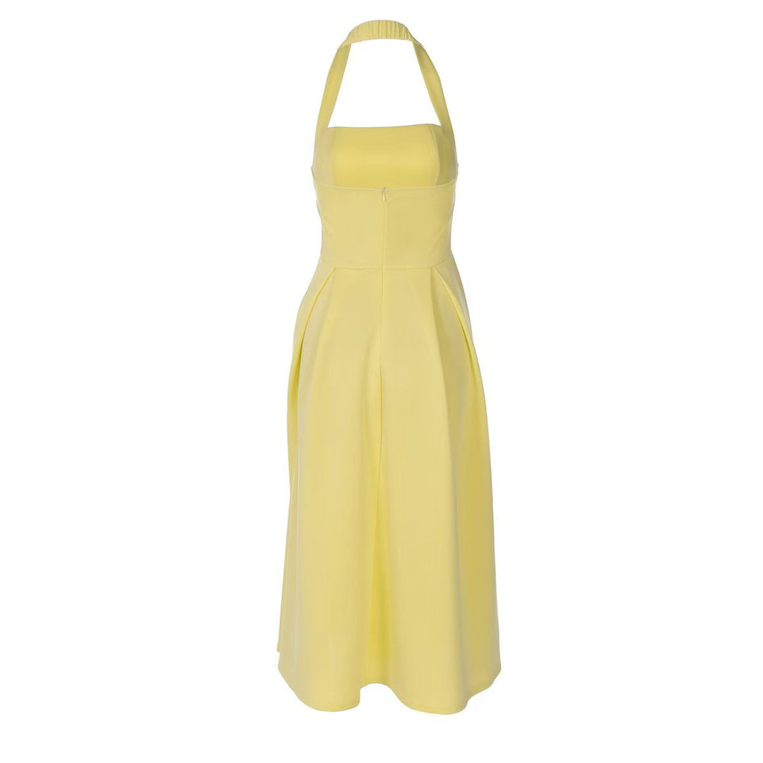 Damen Elegantes Midikleid mit tiefem V-Ausschnitt und stilvollem Faltenrock Drune