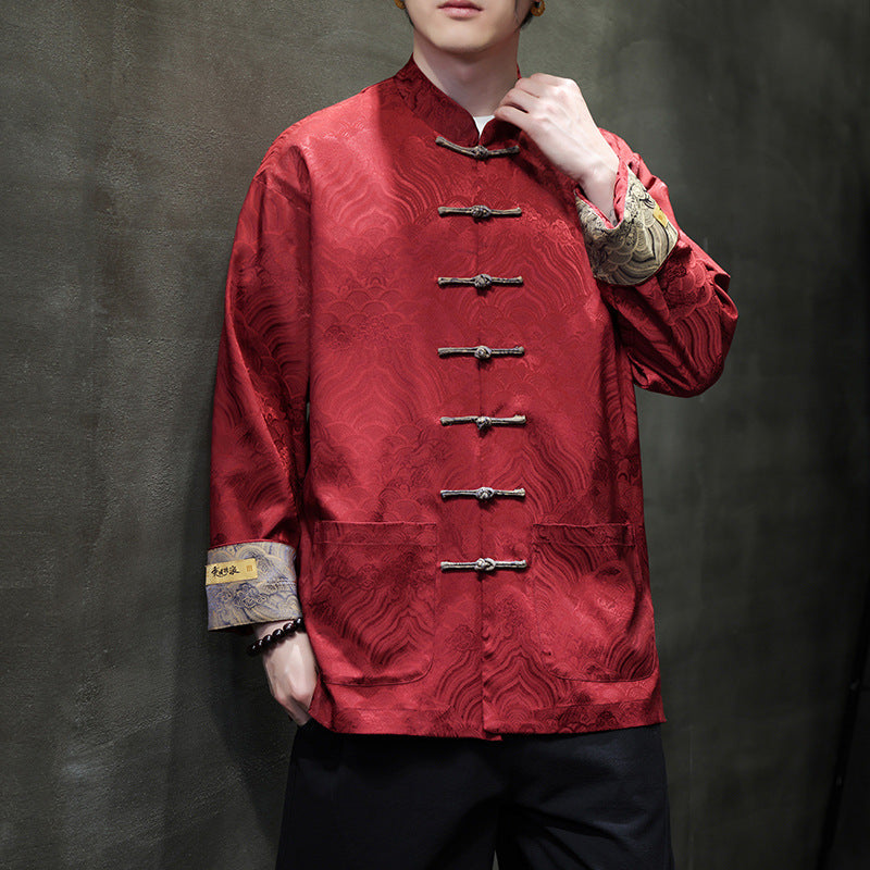 Herren nan traditionelle Tangjacke mit chinesischem Knotenverschluss und Brokatärmeln Drune