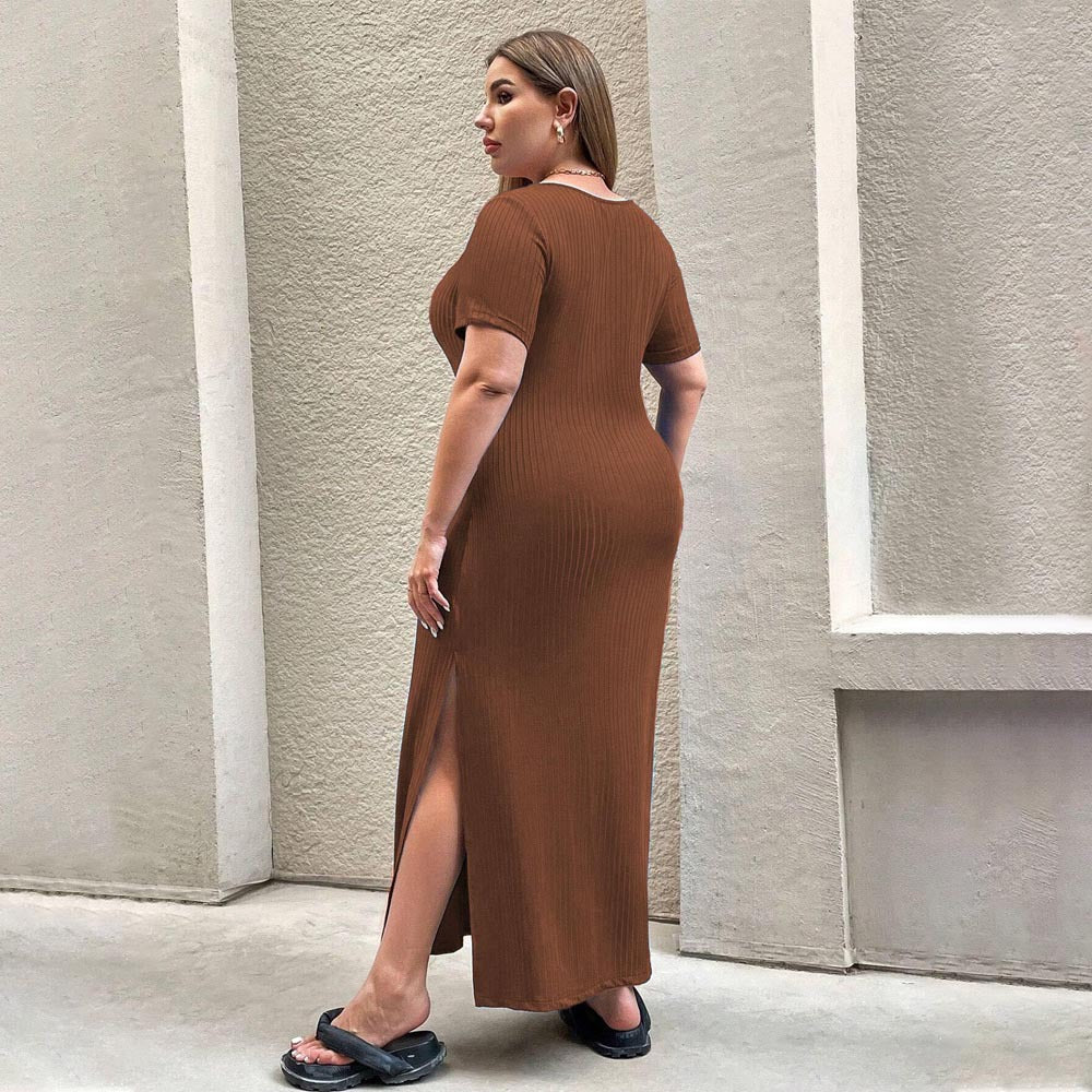 Damen Figurbetontes Maxikleid mit Seitenschlitz und Rippenstruktur Drune