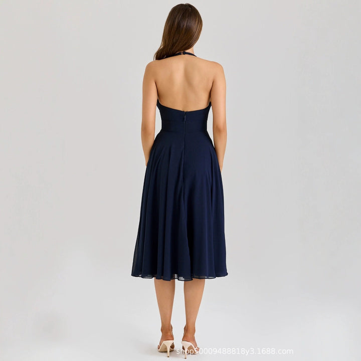Damen schwingendes Midikleid mit V-Ausschnitt und elegantem Schnitt Drune