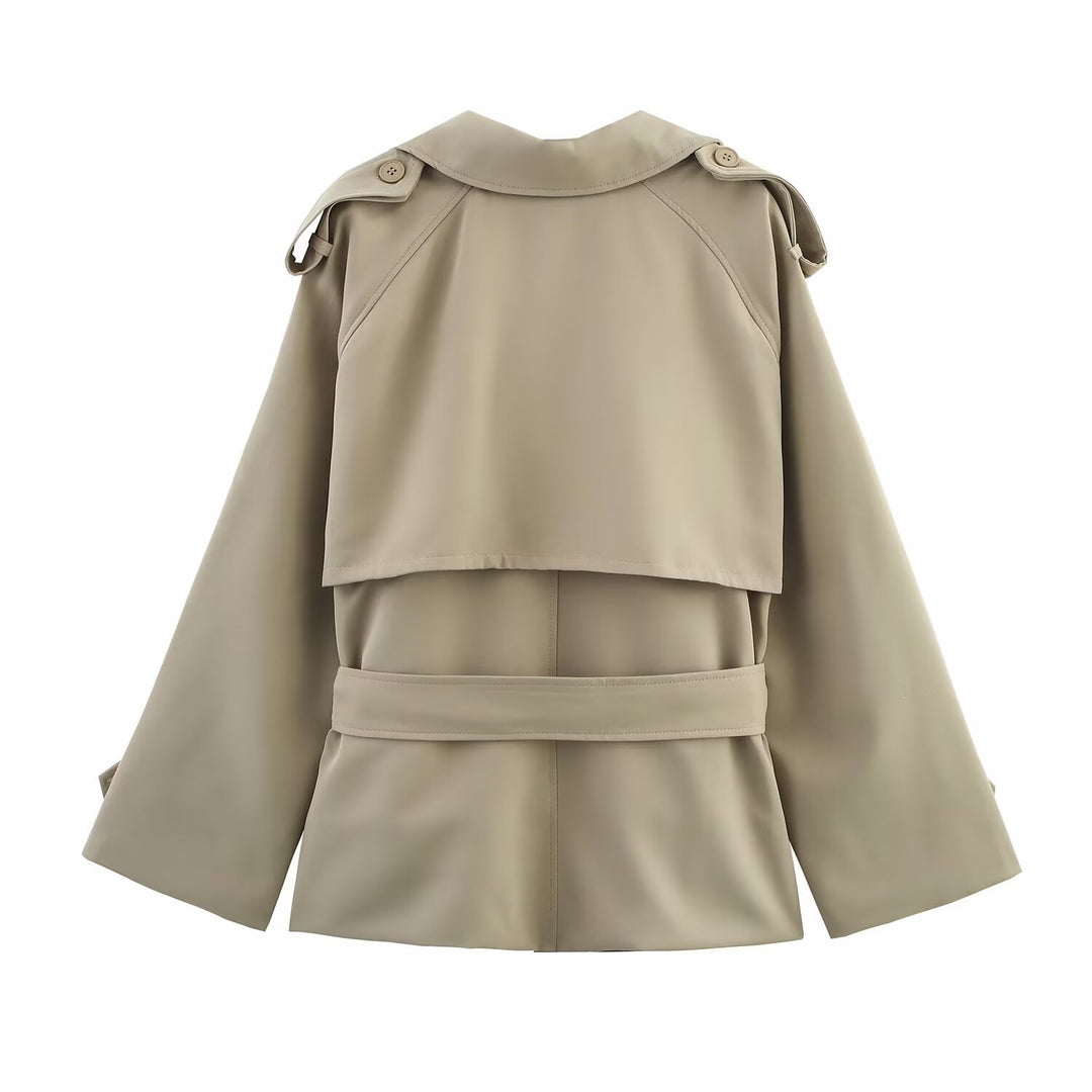 Damen modische Trenchjacke mit breitem Kragen und praktischen Taschen Drune