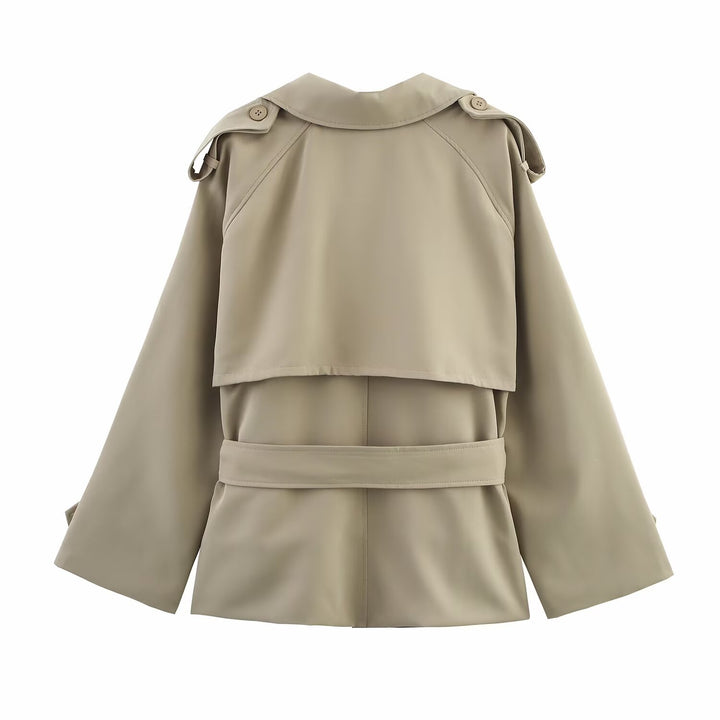 Damen modische Trenchjacke mit breitem Kragen und praktischen Taschen Drune