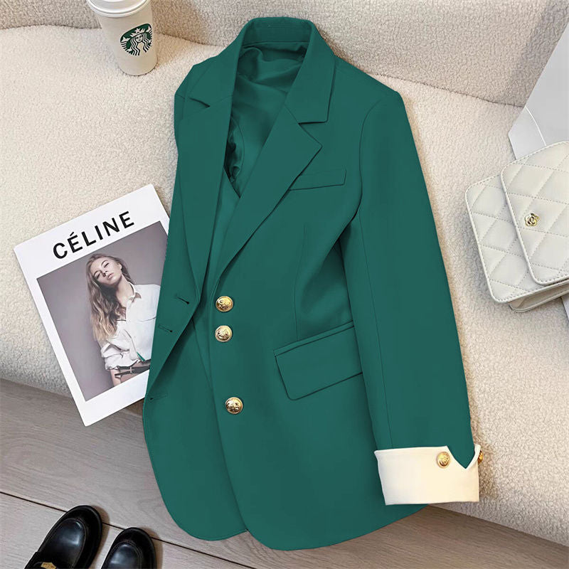 Damen Eleganter Blazer mit Goldknopfdetails Drune