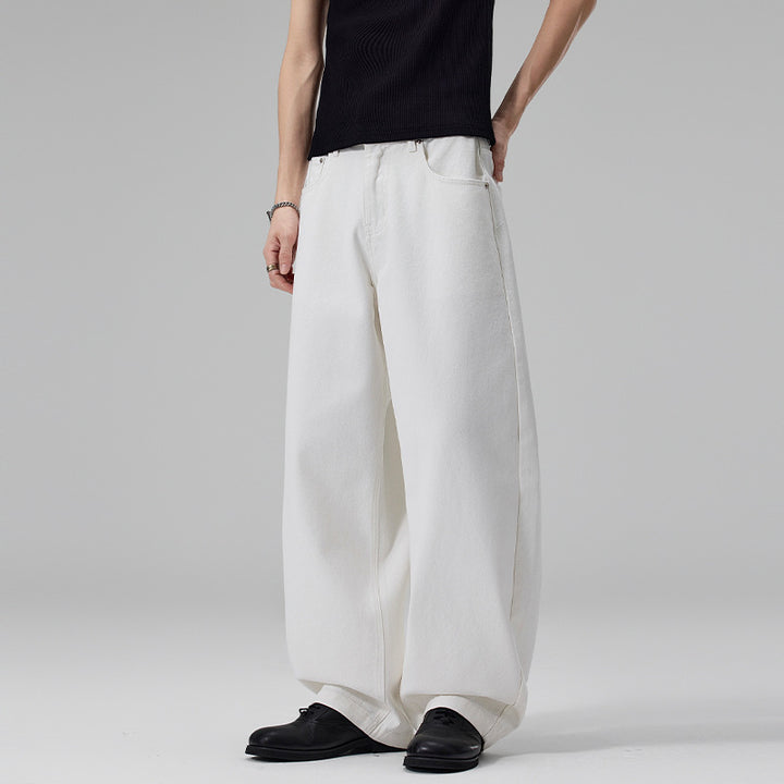 Damen Weite High‑Waist Baumwoll-Twill Baggy‑Hose mit tiefem Schritt Drune