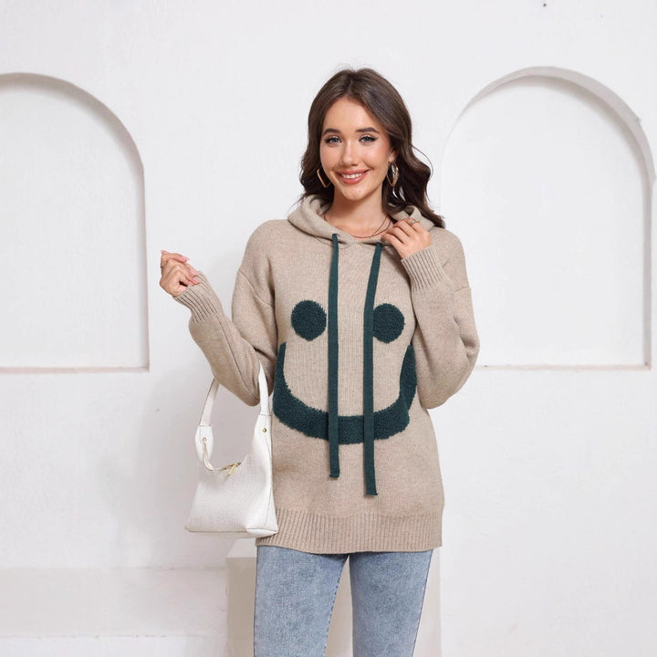 Damen Gemütlicher Kapuzenpullover mit Smiley-Design Drune