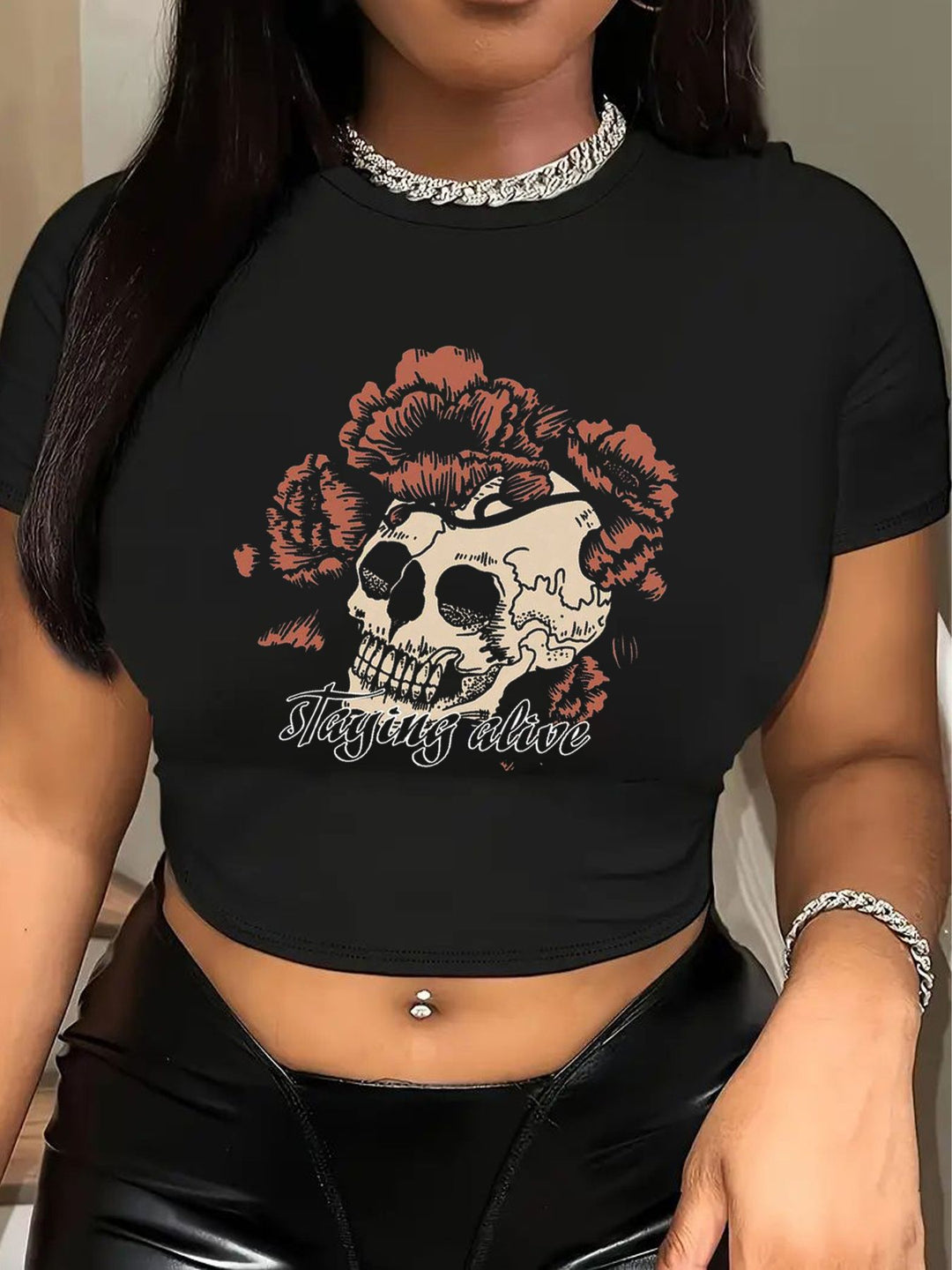 Damen Crop-T-Shirt mit kreativem Bärenmotiv und witzigem Spruch Drune