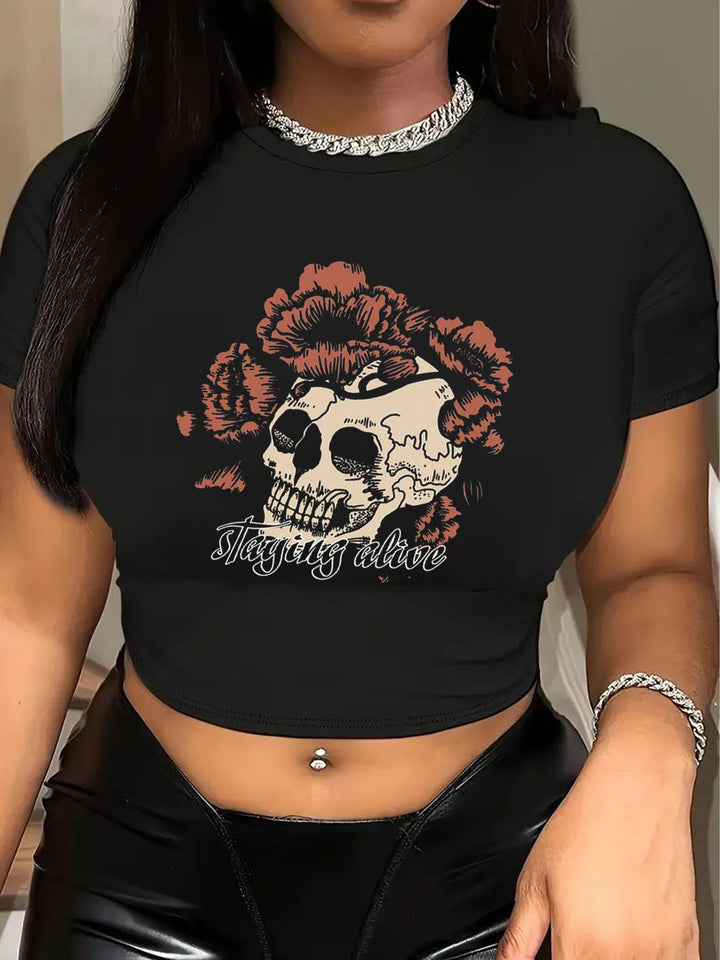 Damen Crop-T-Shirt mit kreativem Bärenmotiv und witzigem Spruch Drune
