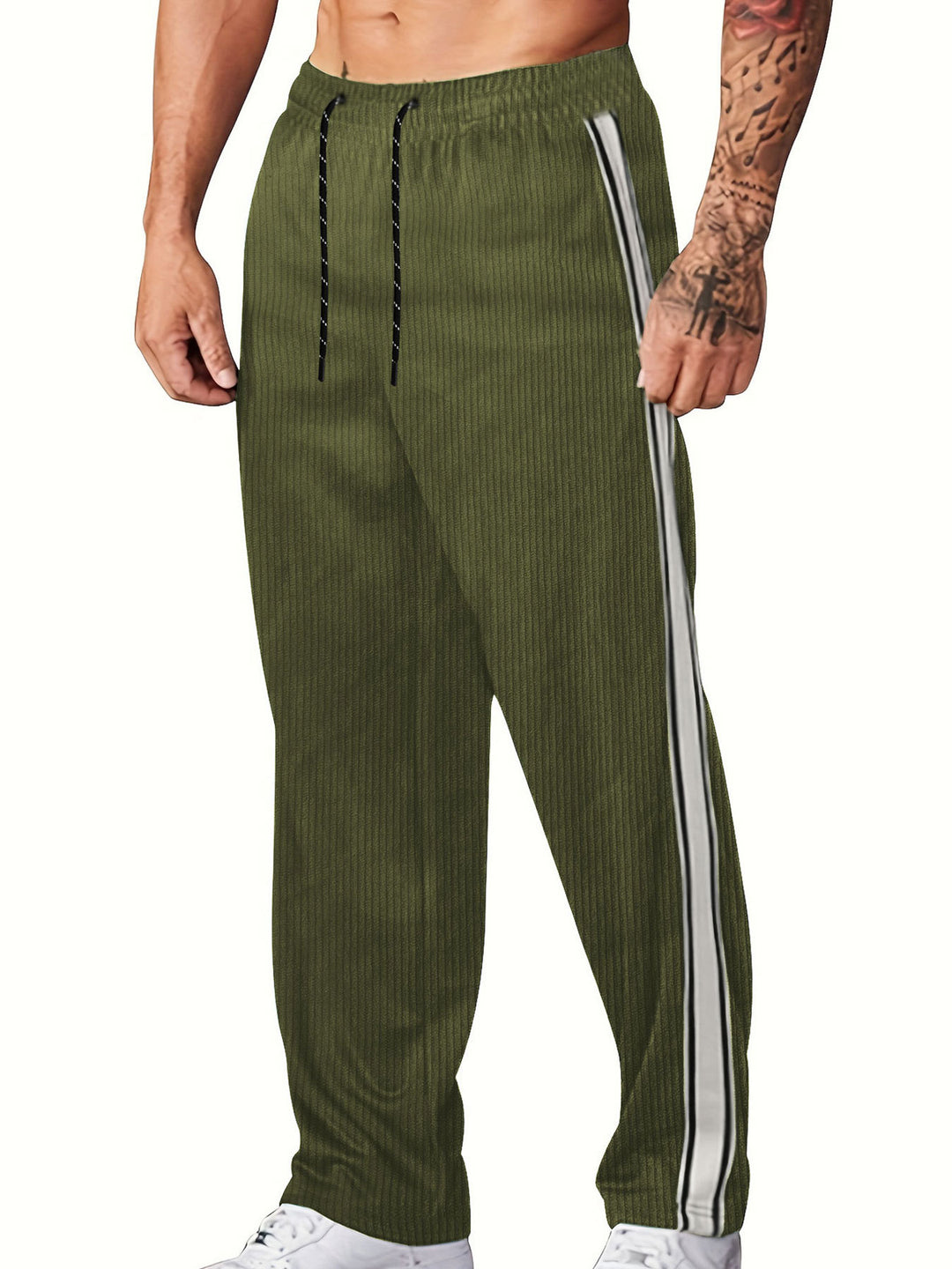 Herren nan gerippte Relax-Jogginghose mit weitem Bein, seitlicher Paspel und elastischem Kordelbund Drune