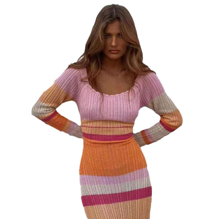 Damen Strickkleid mit bunten Streifen Drune