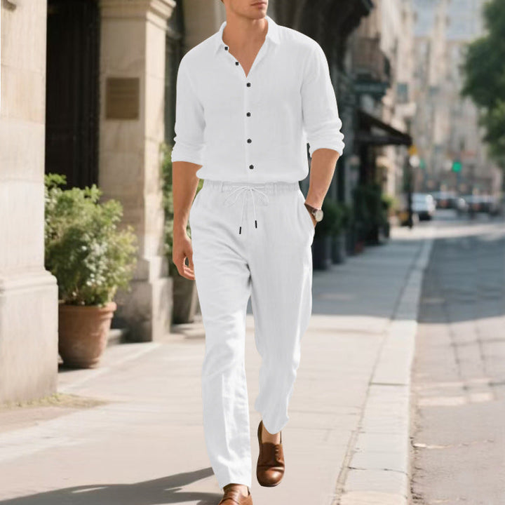 Herren entspannte Leinenhose mit verstellbarem Kordelzug und elastischem Bund Drune
