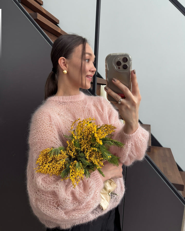 Damen Weicher Mohairpullover mit voluminösen Ärmeln Drune