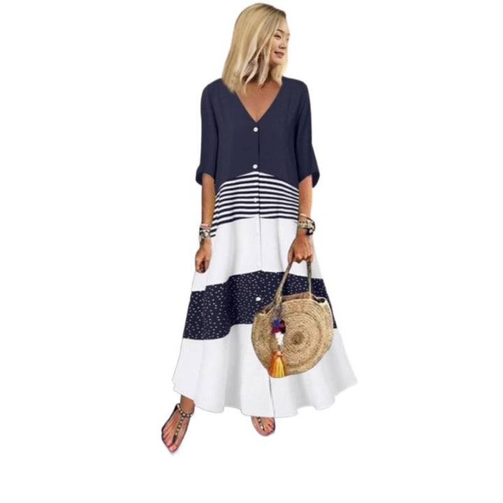Damen Maxikleid mit Knopfverschluss und dekorativen Mustern Drune