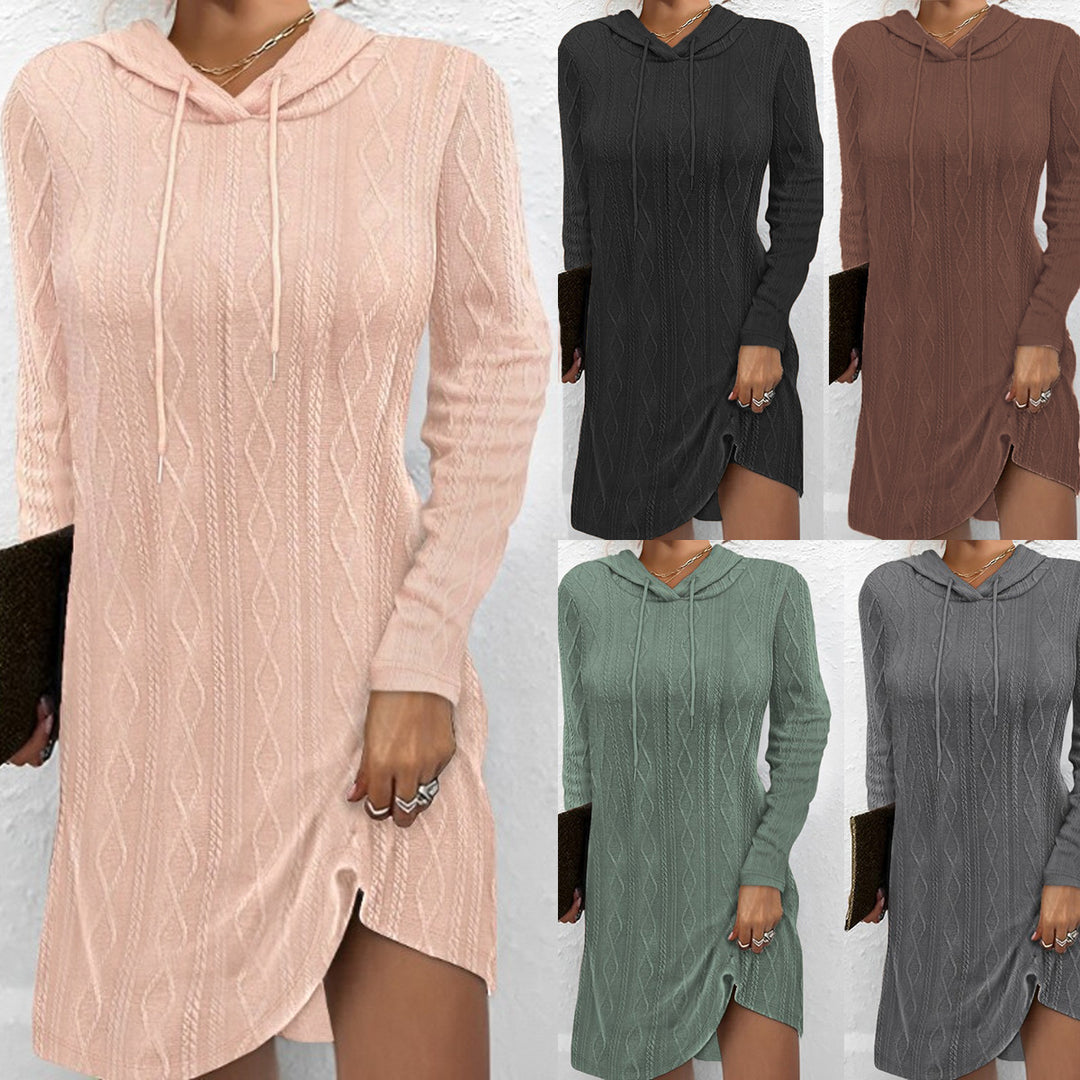 Damen Lässiges Strickkleid mit Kapuze Drune