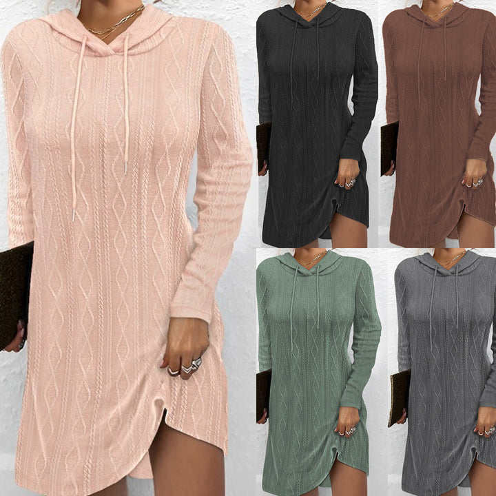 Damen Lässiges Strickkleid mit Kapuze Drune