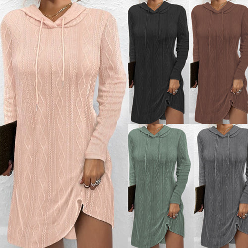 Damen Lässiges Strickkleid mit Kapuze Drune