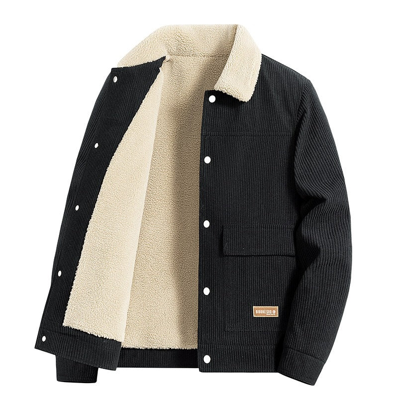 Herren Cordjacke mit Teddyfutter, Hemdkragen & Druckknopffront Drune