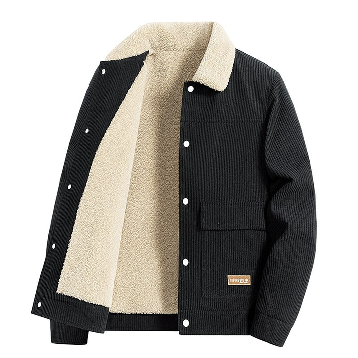 Herren Cordjacke mit Teddyfutter, Hemdkragen & Druckknopffront Drune