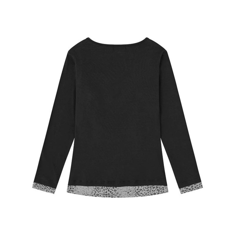 Damen Figurumschmeichelndes Langarmshirt mit Wasserfall-Drapierung und Animal-Inneneinsatz Drune