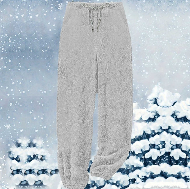 Damen nan kuschelige Sherpa-Fleece Loungehose mit Kordelzug, hoher Taille und elastischen Bündchen Drune