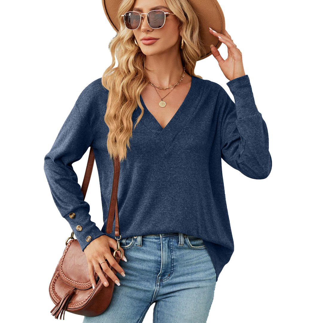 Damen oversized V-Ausschnitt Pullover mit modischen Knopfdetails Drune