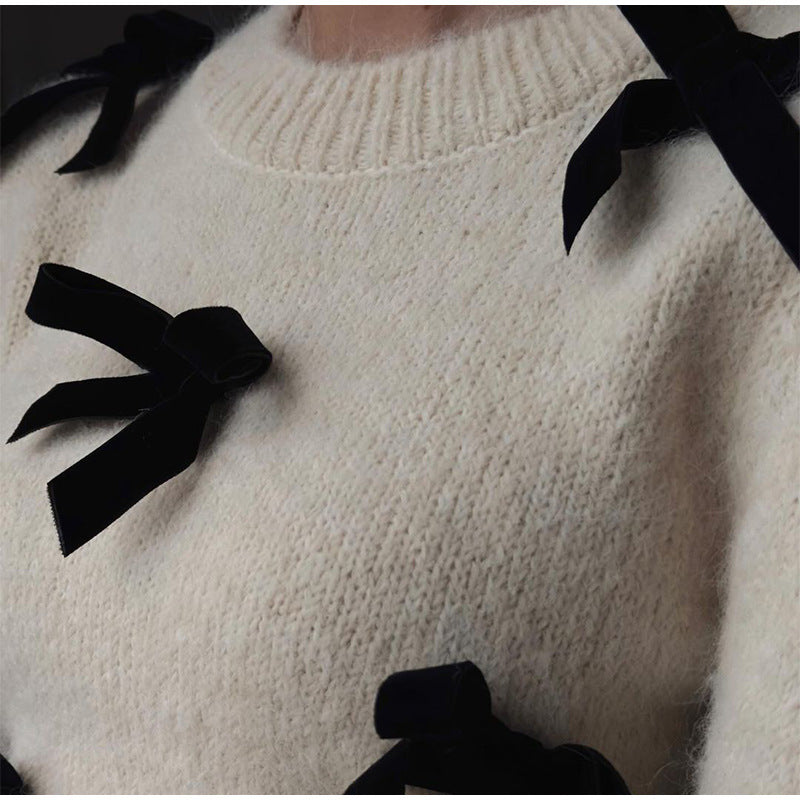 Damen Strickpullover mit dekorativen Schleifen Drune