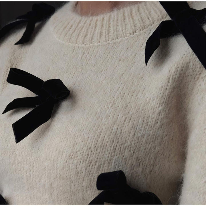 Damen Strickpullover mit dekorativen Schleifen Drune