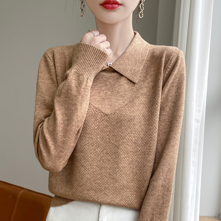 Damen Strickpullover mit Hemdkragen und strukturierter Vorderseite Drune