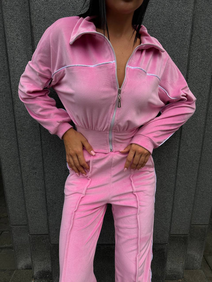 Damen cropped Sportanzug mit hohem Kragen und Reißverschluss Drune