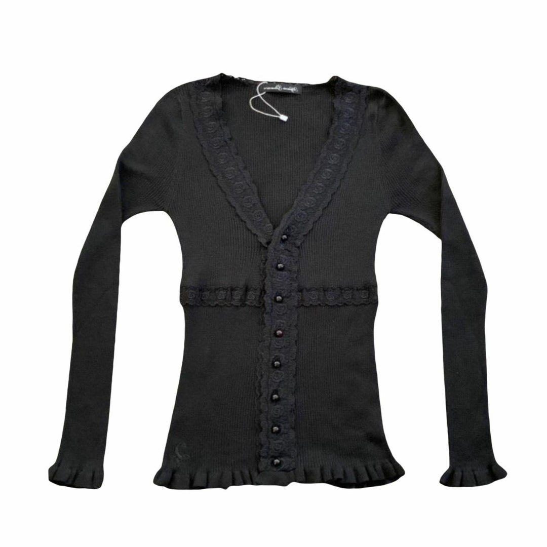 Damen Strickoberteil mit romantischem Spitzenbesatz und Rüschendetails Drune