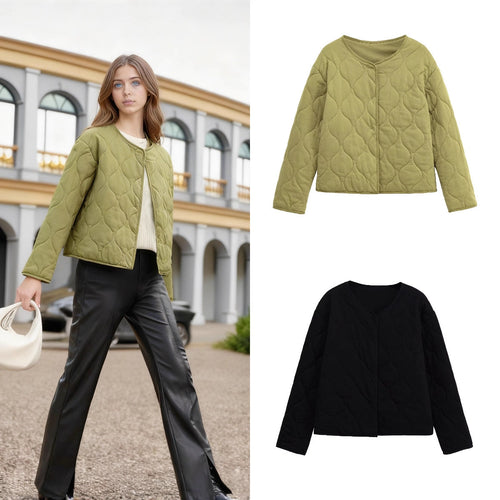 Damen Gesteppte Kurzjacke im Oversize‑Schnitt mit Rundhals und Wellensteppung Drune