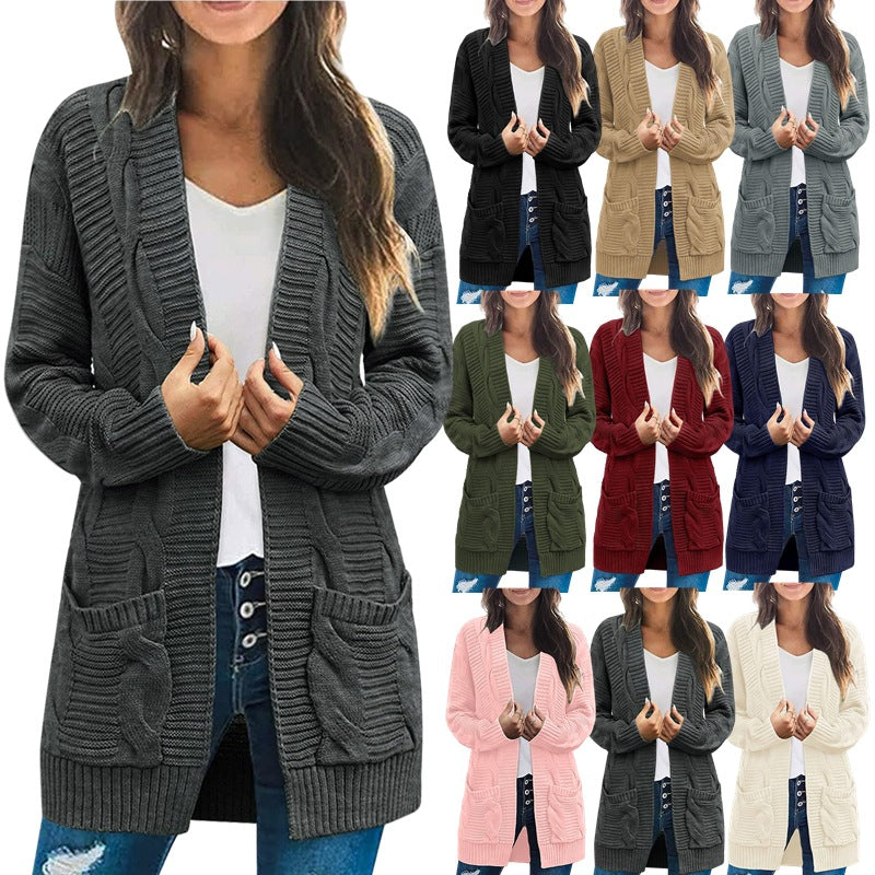 Damen Grobstrick Cardigan mit eleganten Zopfmuster und praktischen Taschen Drune