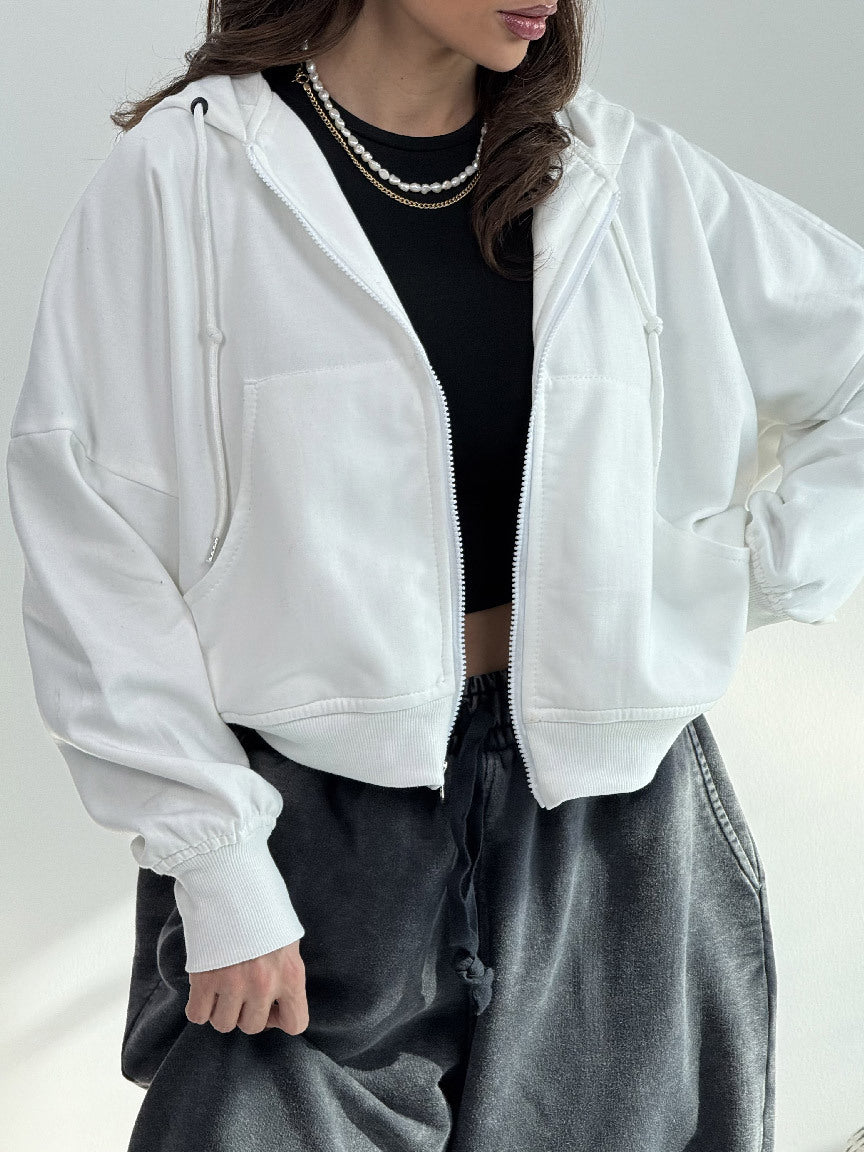 Damen lässiger Zip-Hoodie mit weit geschnittenen Ärmeln und praktischen Taschen Drune