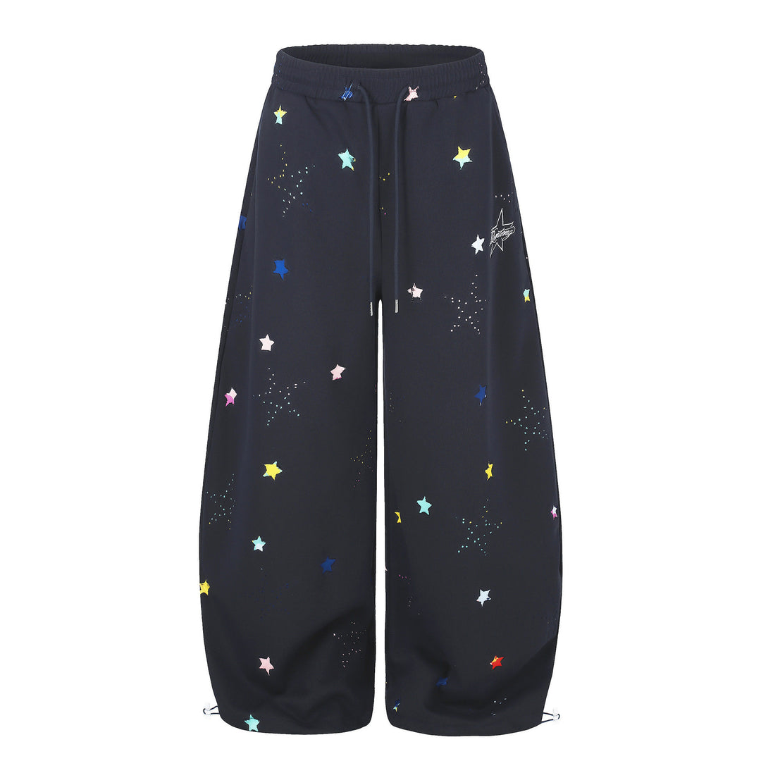 Damen Extraweite Palazzo-Capri-Sweathose mit Sternen-Print, Komfortbund und verstellbarem Saum Drune