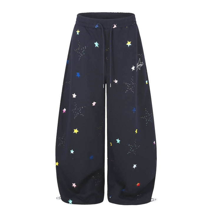Damen Extraweite Palazzo-Capri-Sweathose mit Sternen-Print, Komfortbund und verstellbarem Saum Drune