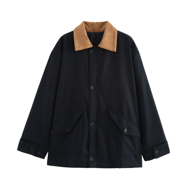 Damen nan kastige Utility-Overshirtjacke mit kontrast Cordkragen und aufgesetzten Pattentaschen Drune