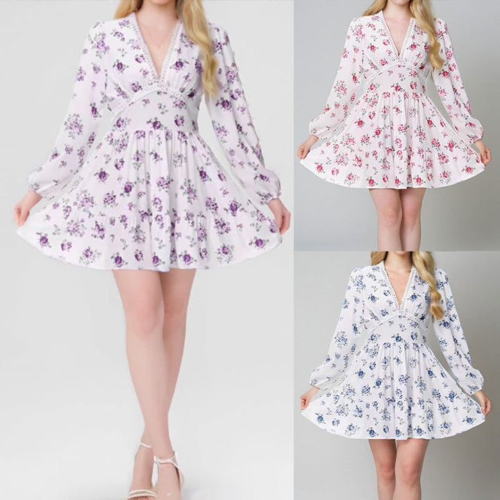 Drune | V-Ausschnitt Plissiertes Kurzarm Kleid